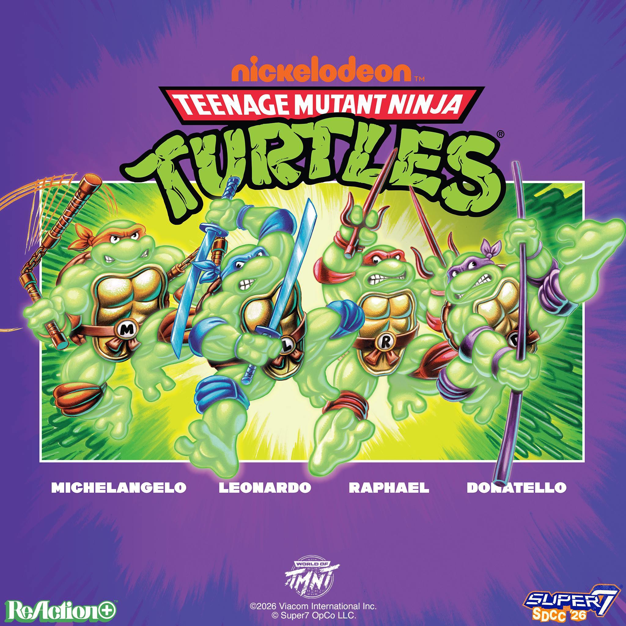 Super7 TMNT ReAction+ Mutagen Ooze set 4 figurine glow