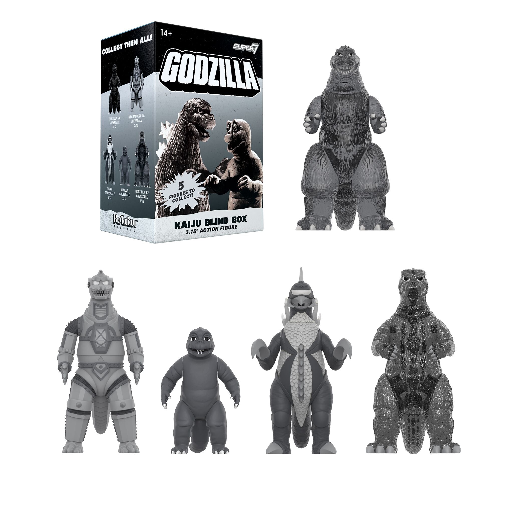 Super7 Toho Blind Box Silver Screen Flat figurine alb-negru