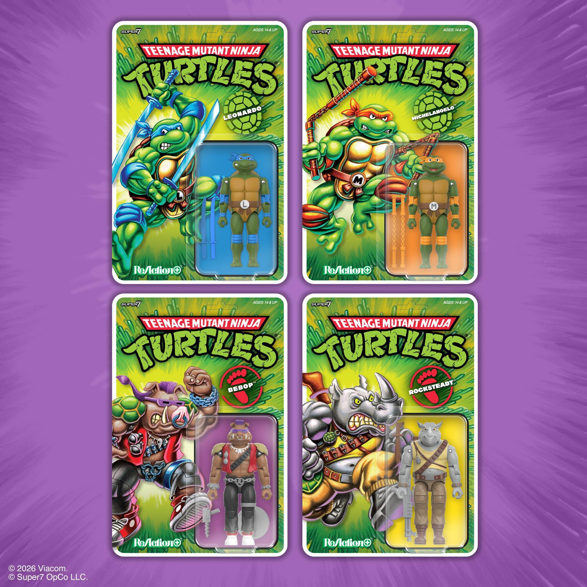 Super7 ReAction+ TMNT set 4 figurine Leonardo Michelangelo