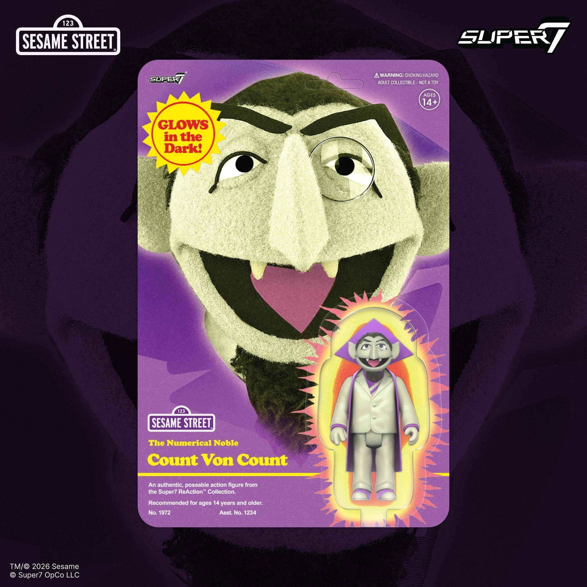 Super7 Sesame Street Count Von Count figurina fosforescenta