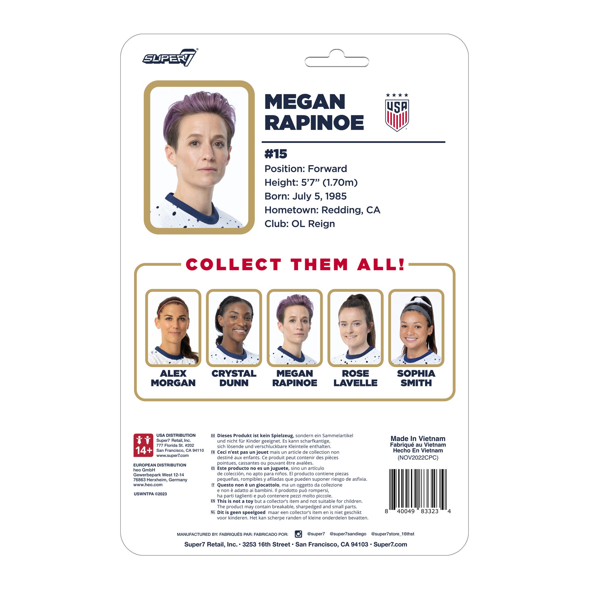 Super7 ReAction Megan Rapinoe figurina 9,5 cm kit 2023
