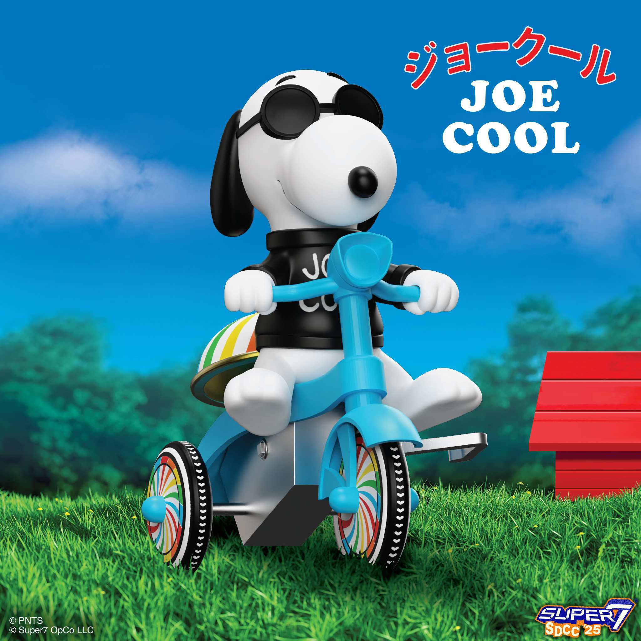 Super7 Peanuts Joe Cool tricicleta cu Snoopy albastra