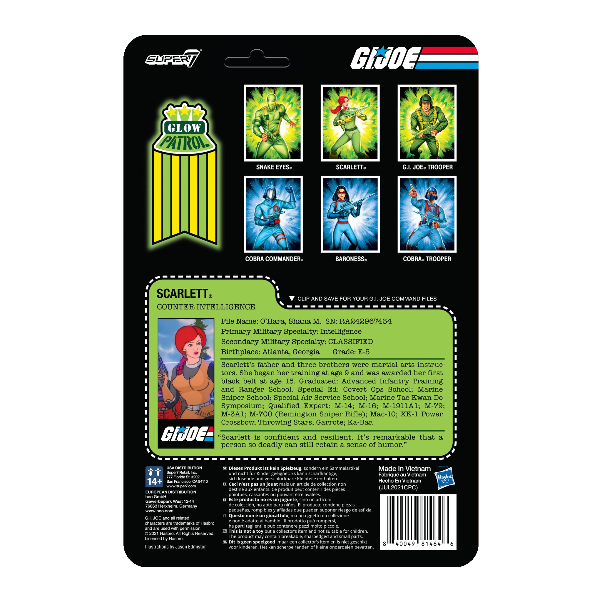 Super7 G.I. Joe ReAction Wave 1b Scarlett figurina glow