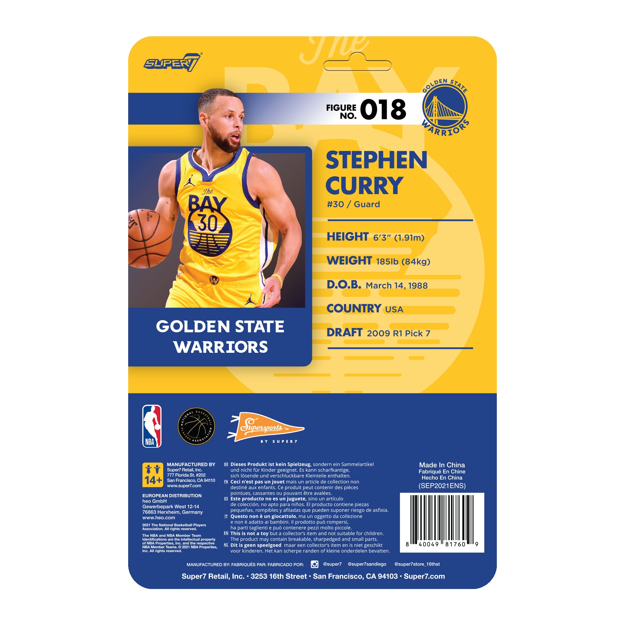 Super7 NBA Supersports Steph Curry figurină galben Statement