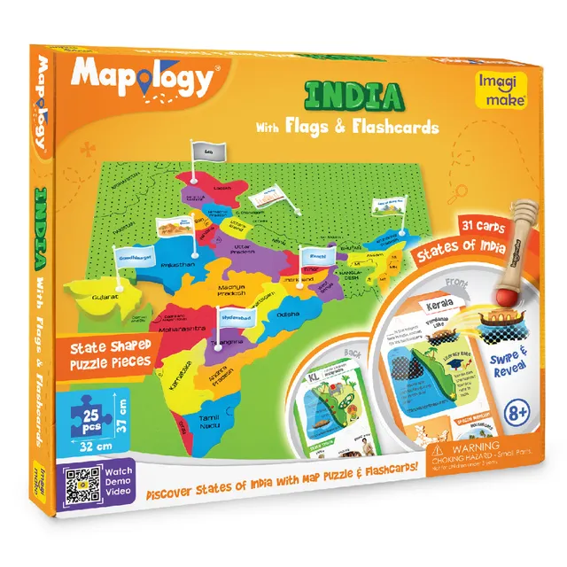 Imagimake Mapology India Flags puzzle harta cu steaguri si carduri