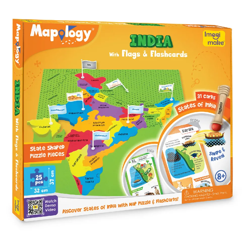 Imagimake Mapology India Flags puzzle harta cu steaguri si carduri