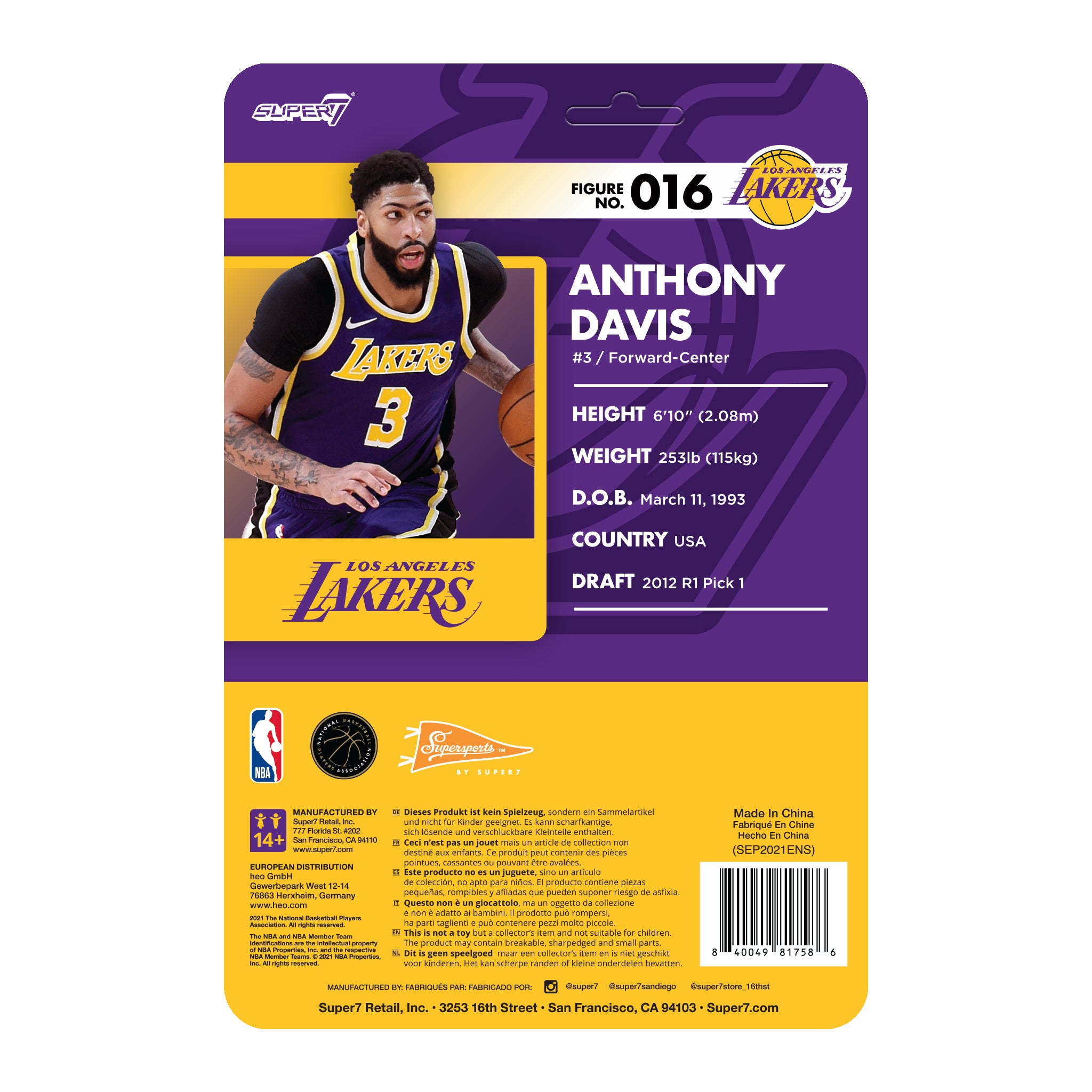 Super7 NBA Supersports Anthony Davis figurina Lakers mov