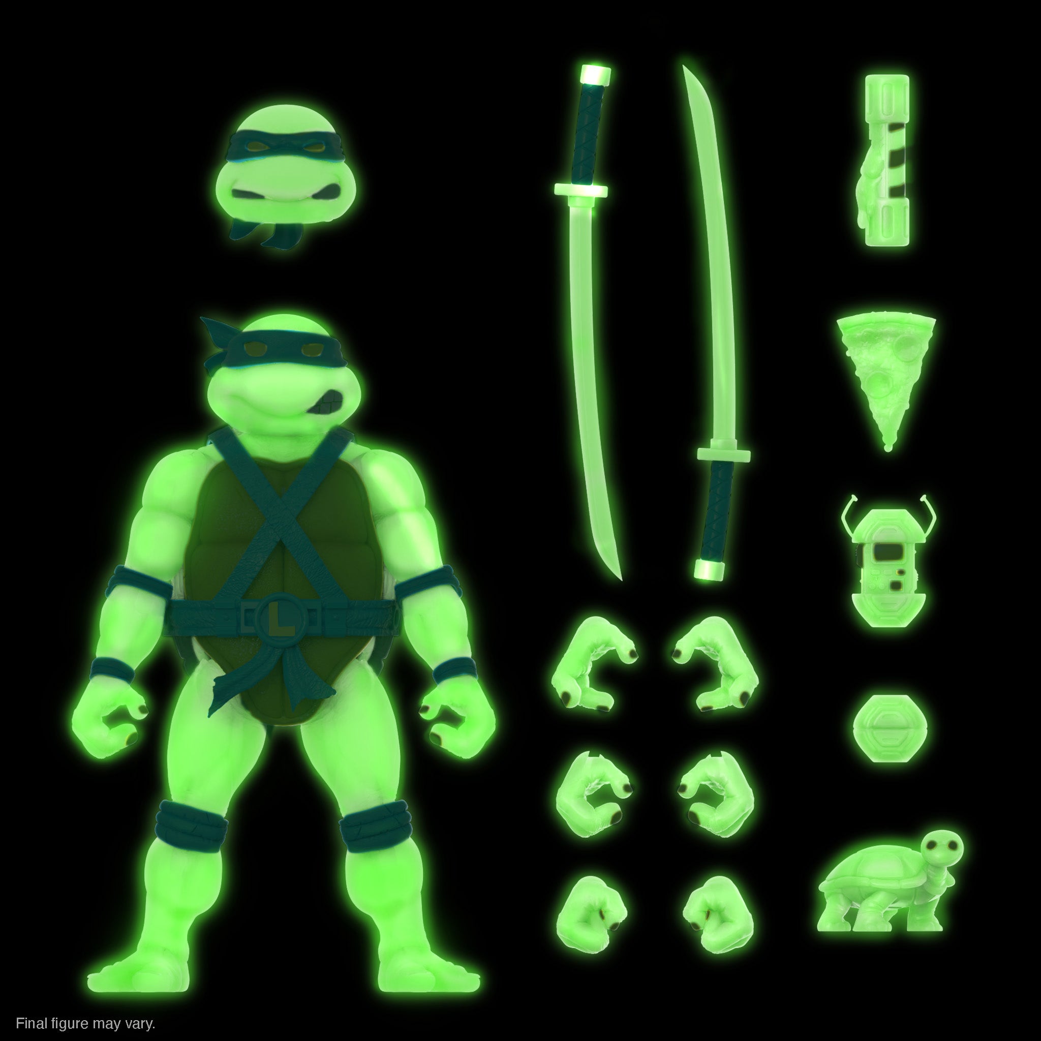 Super7 TMNT ULTIMATES Leonardo figurina Mutagen Ooze Glow