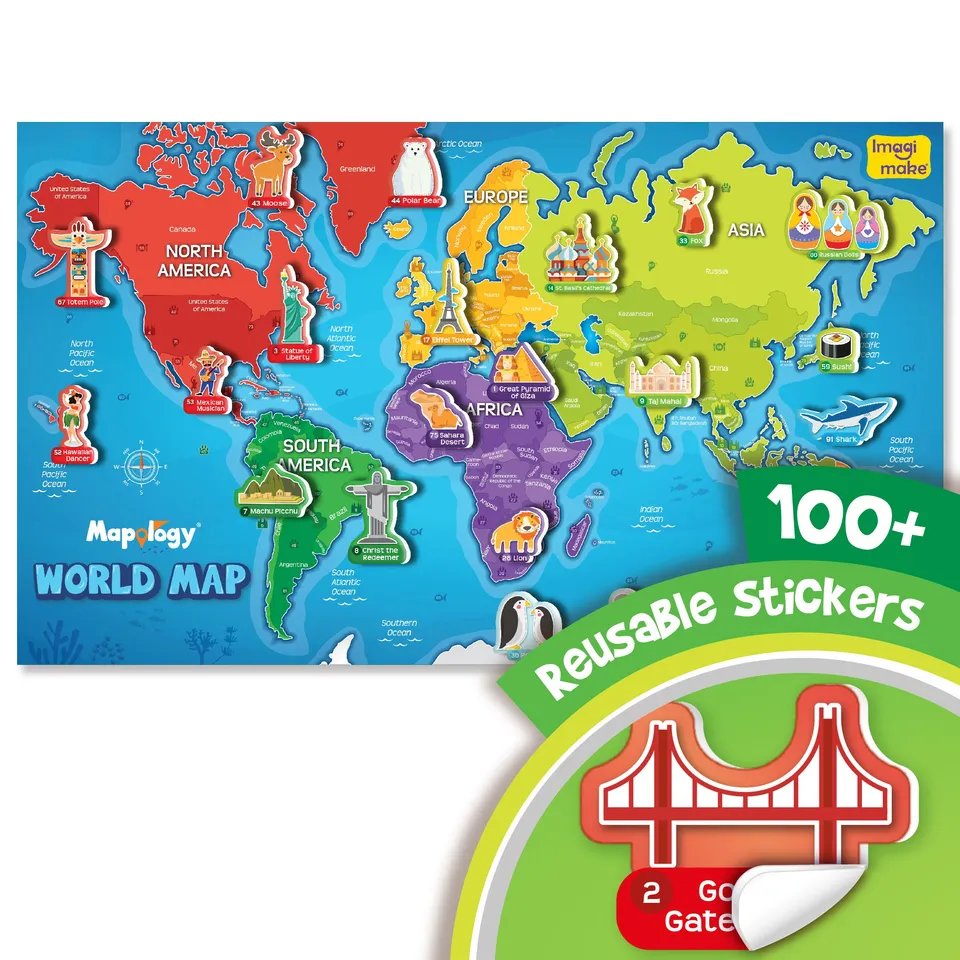Imagimake Mapology World Map hartă perete 102 stickere