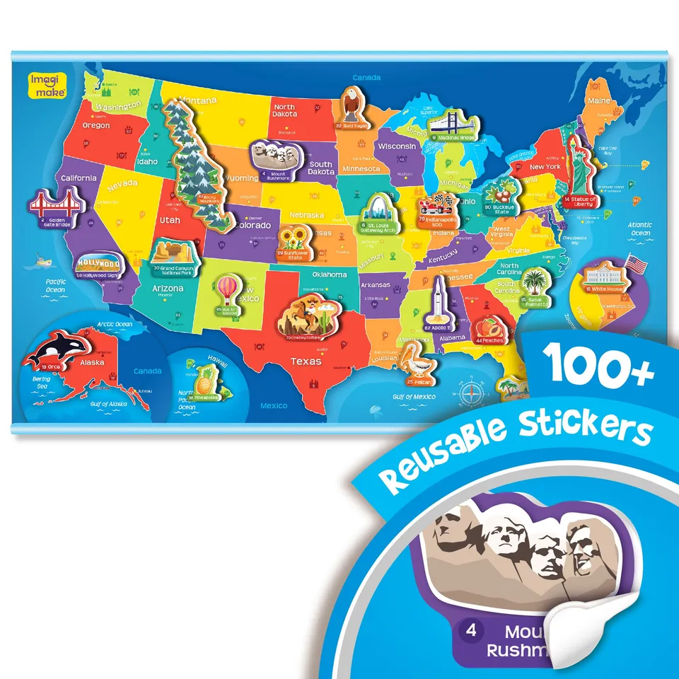 Imagimake Mapology USA Map harta de perete cu 105 stickere