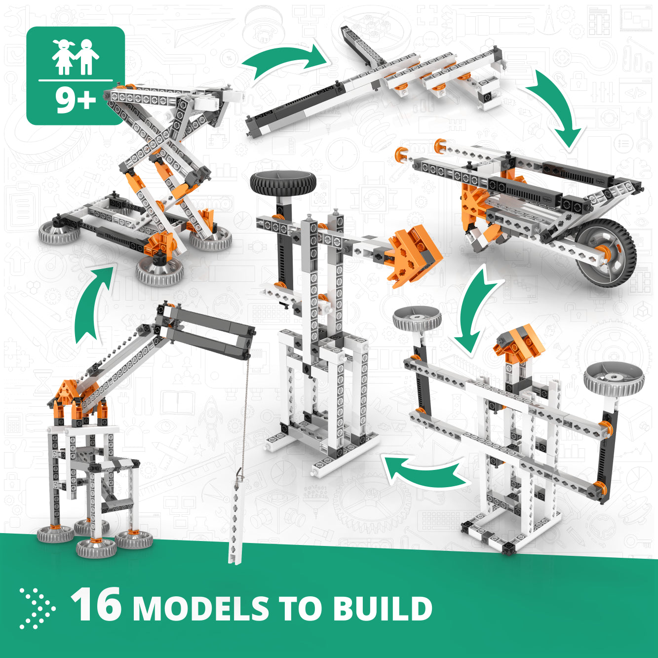 Engino Discovering STEM mecanică set construcție 16 modele 9+ ani