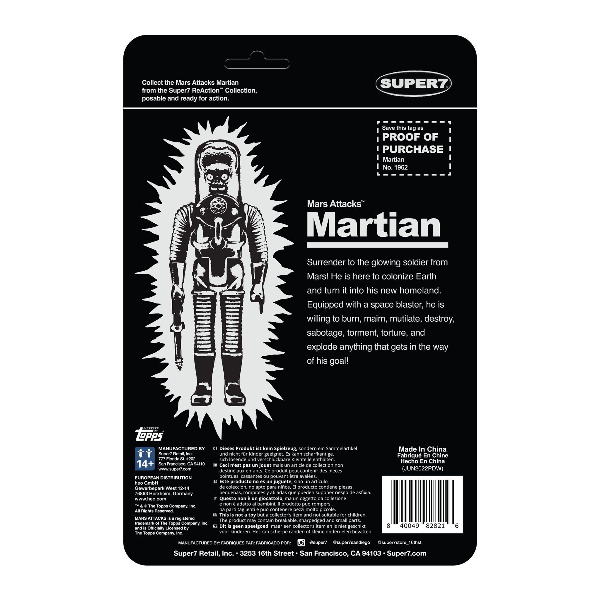 Super7 ReAction Mars Attacks figurina fosforescenta 9,5 cm